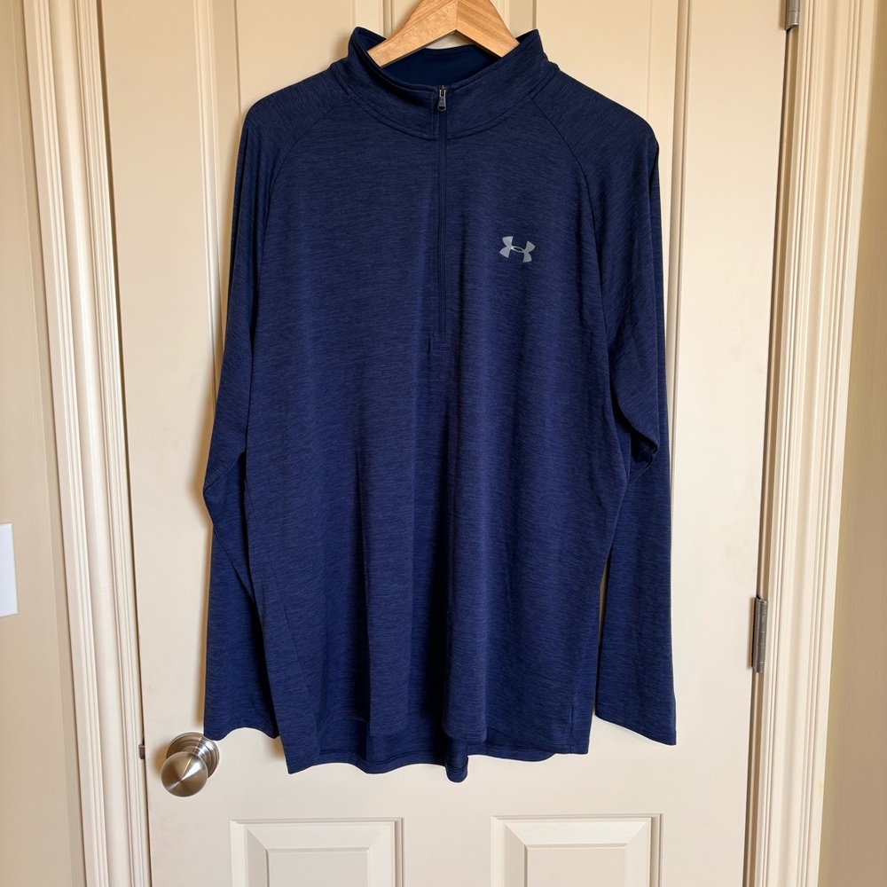 Under Armour HeatGear 1/4 Zip 2XL Heathered Royal Blue Pullover Workout Top EUC